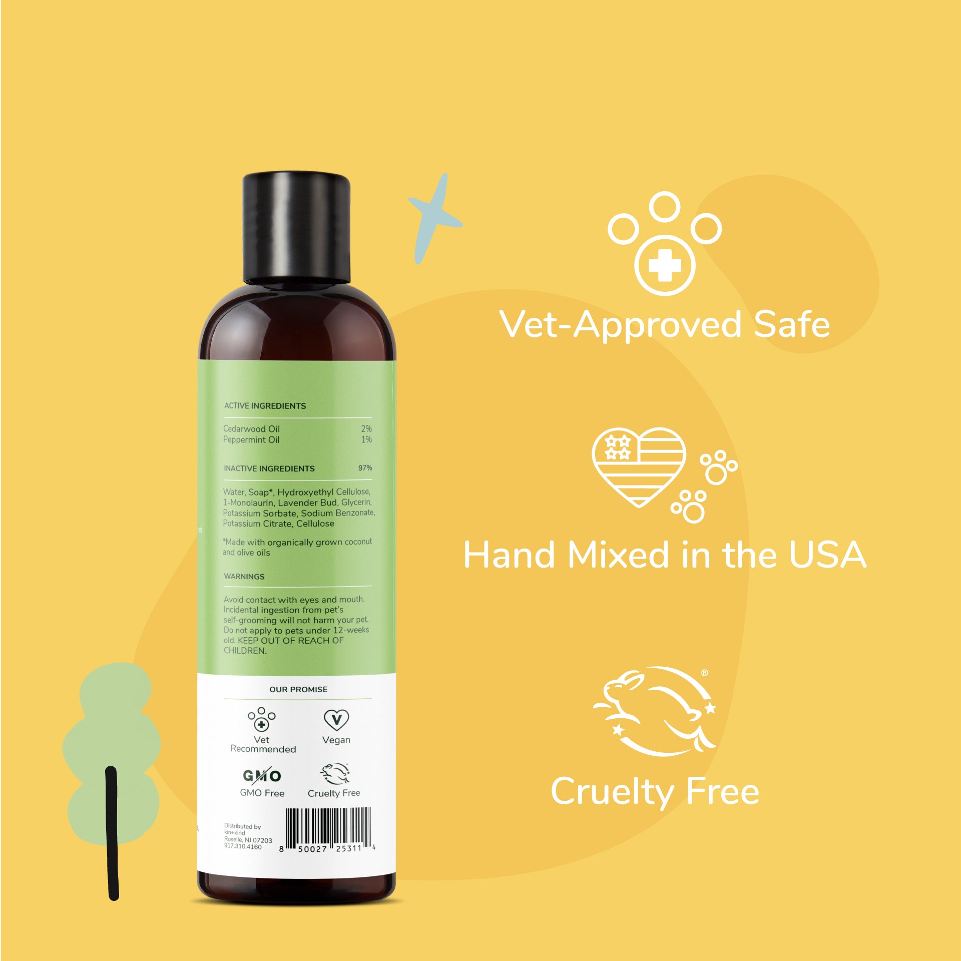 Kin + Kind Lavender Natural Flea & Tick Plant-Based Shampoo for Dogs & Cats 12 oz - Mutts & Co.