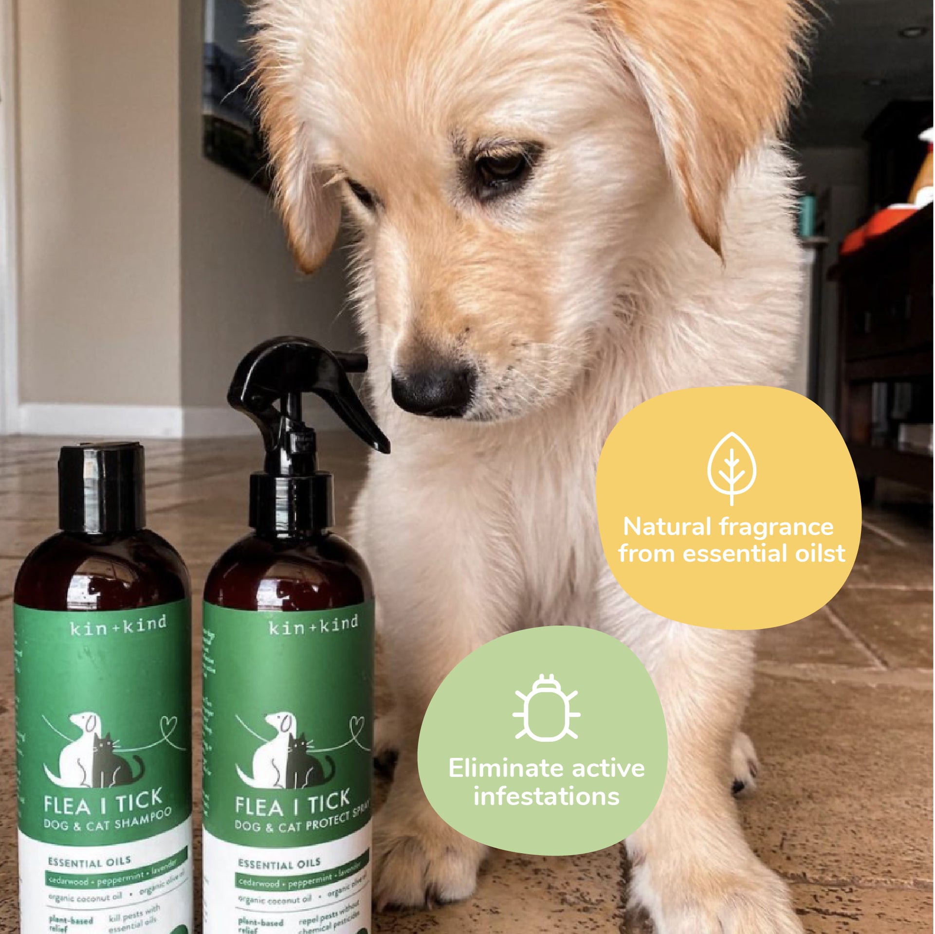 Kin + Kind Lavender Natural Flea & Tick Plant-Based Shampoo for Dogs & Cats 12 oz - Mutts & Co.