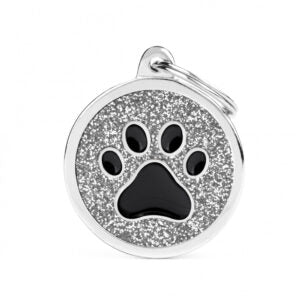MyFamily Circle Glitter Tag Black with Silver Paw - Mutts & Co.