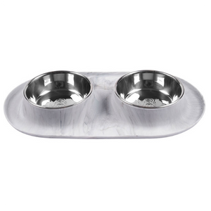 Messy Mutts Silicone Cat Double Feeder Marble