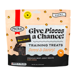 Primal Give Pieces A Chance Jerky Beef w/ Bone Broth Dog Treats 4 oz - Mutts & Co.