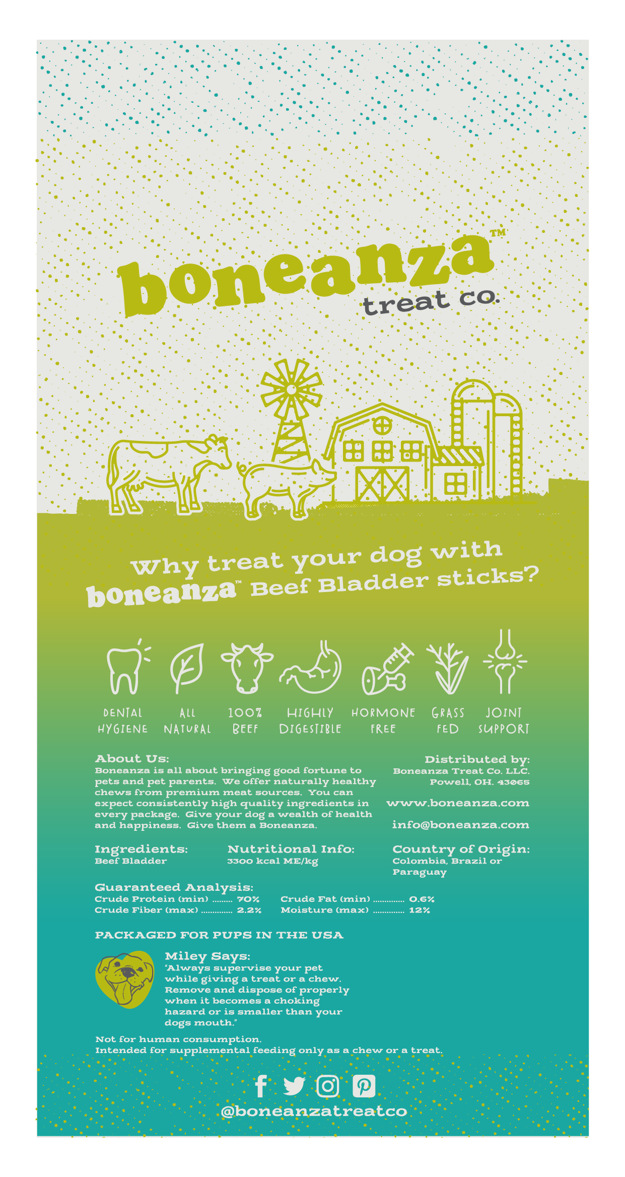 Boneanza Treat Co. Beef Bladder Sticks 12" 12pk - Mutts & Co.