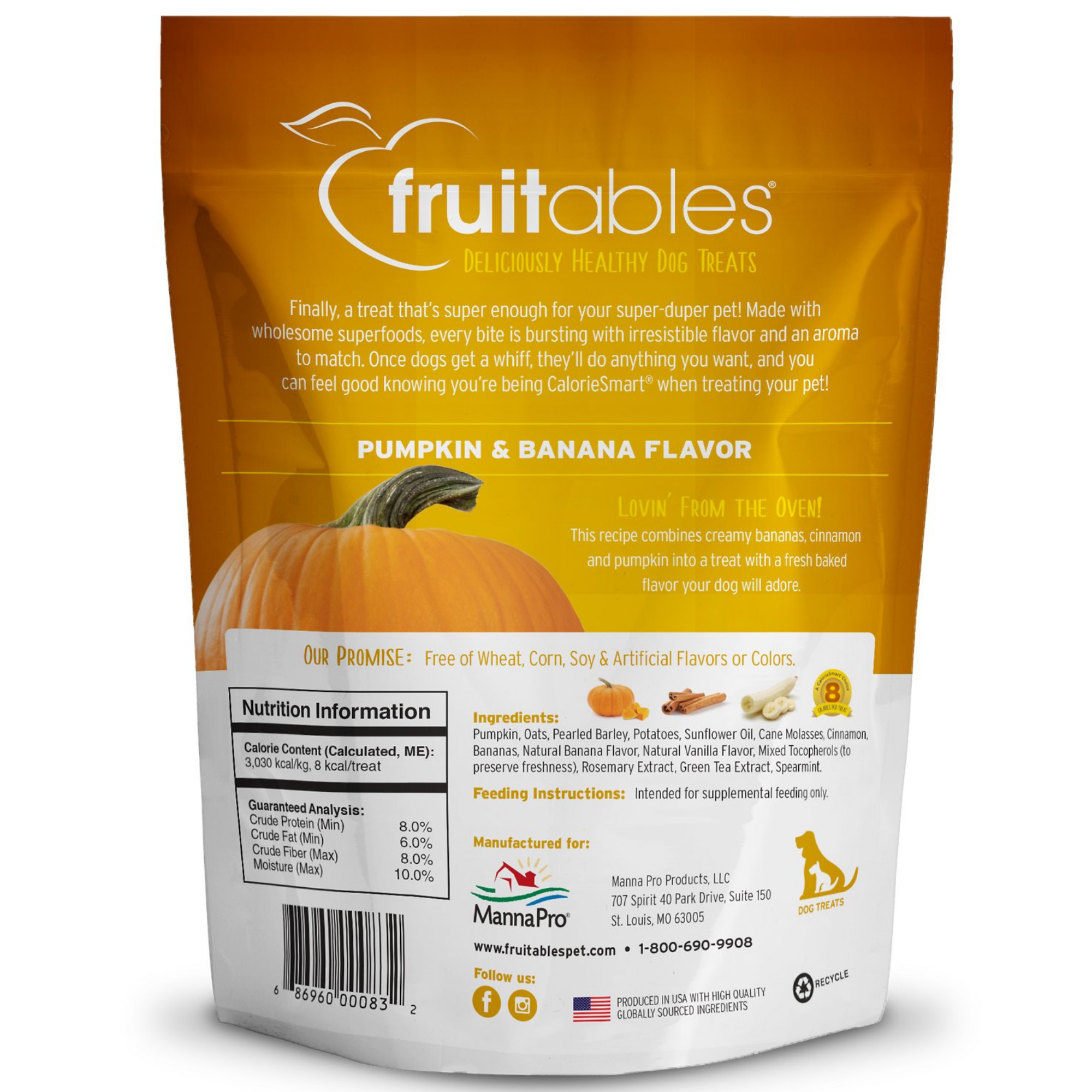 Fruitables Pumpkin & Banana Flavor Crunchy Dog Treats 7oz - Mutts & Co.
