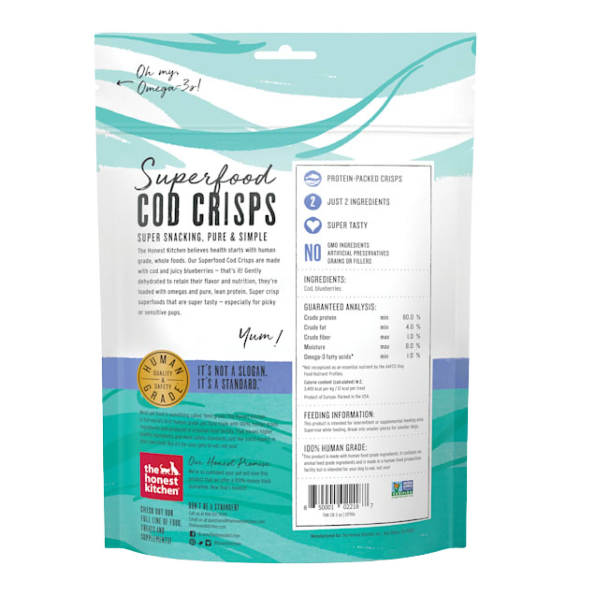 The Honest Kitchen Superfood Cod Crisps Cod & Blueberry Dehydrated Dog Treats, 3-oz - Mutts & Co.