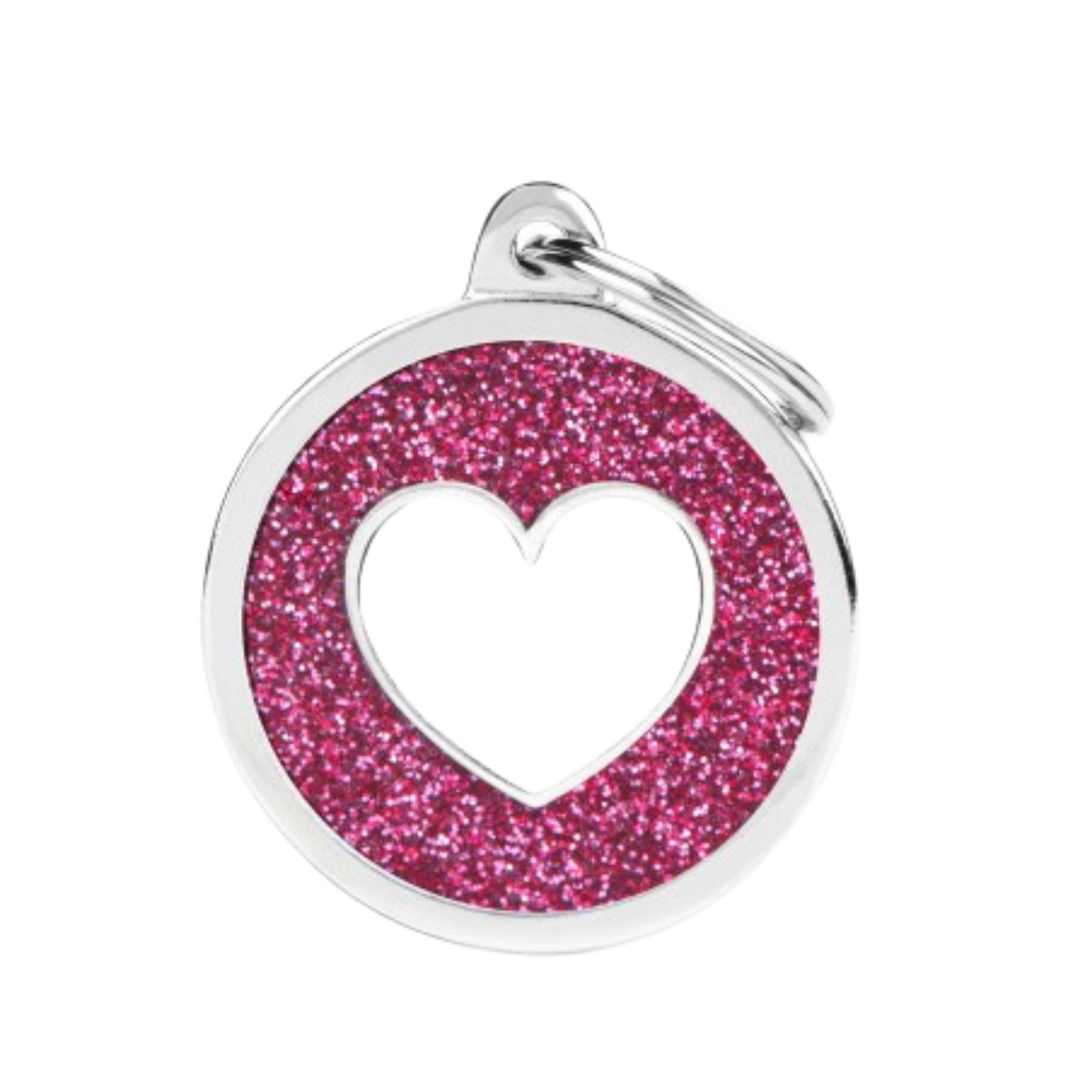 MyFamily Circle Glitter Tag Pink with White Heart - Mutts & Co.