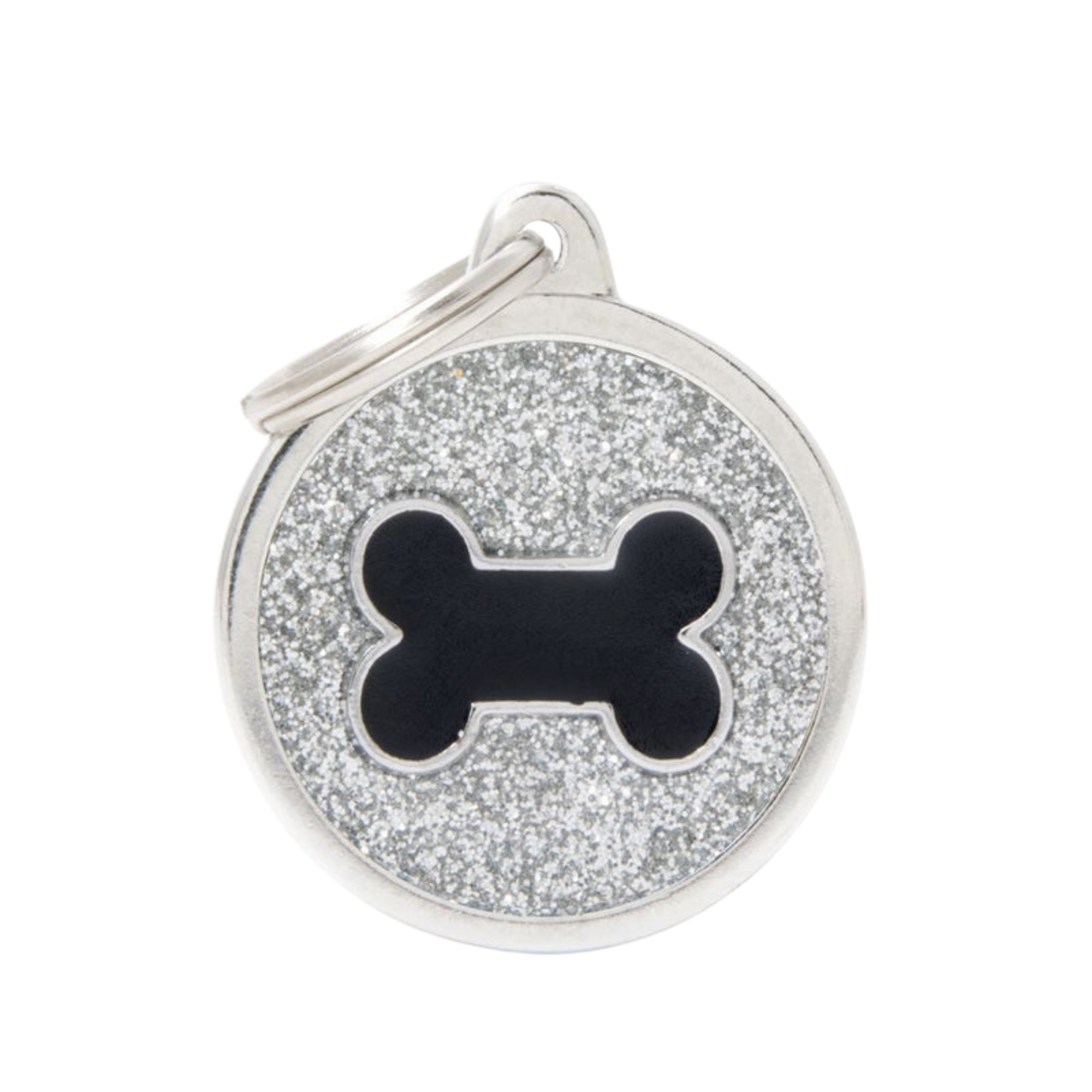 MyFamily Circle Glitter Tag Silver with Black Bone - Mutts & Co.