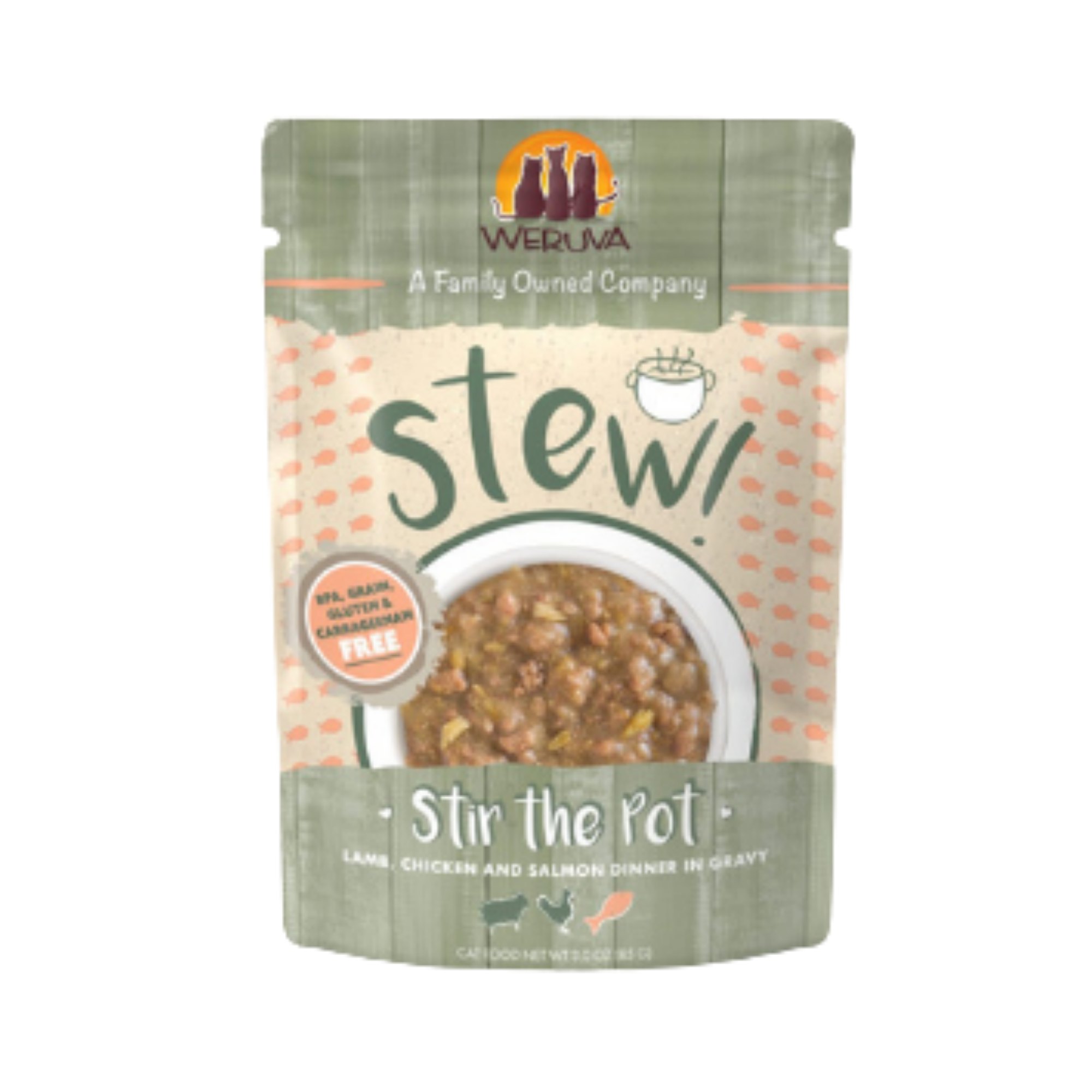Weruva Stew! Stir the Pot Lamb, Chicken & Salmon  Dinner in Gravy Wet Cat Food Pouches 3oz - Mutts & Co.