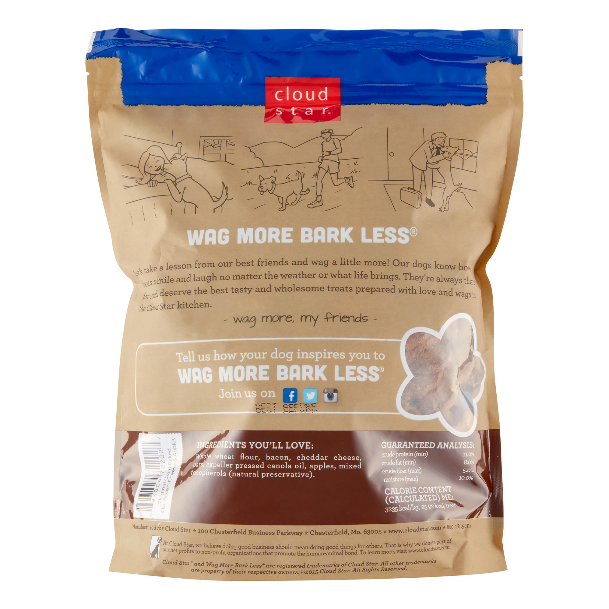 Cloud Star Wag More Bark Less Oven Baked with Bacon, Cheese & Apples Dog Treats 3 lbs - Mutts & Co.