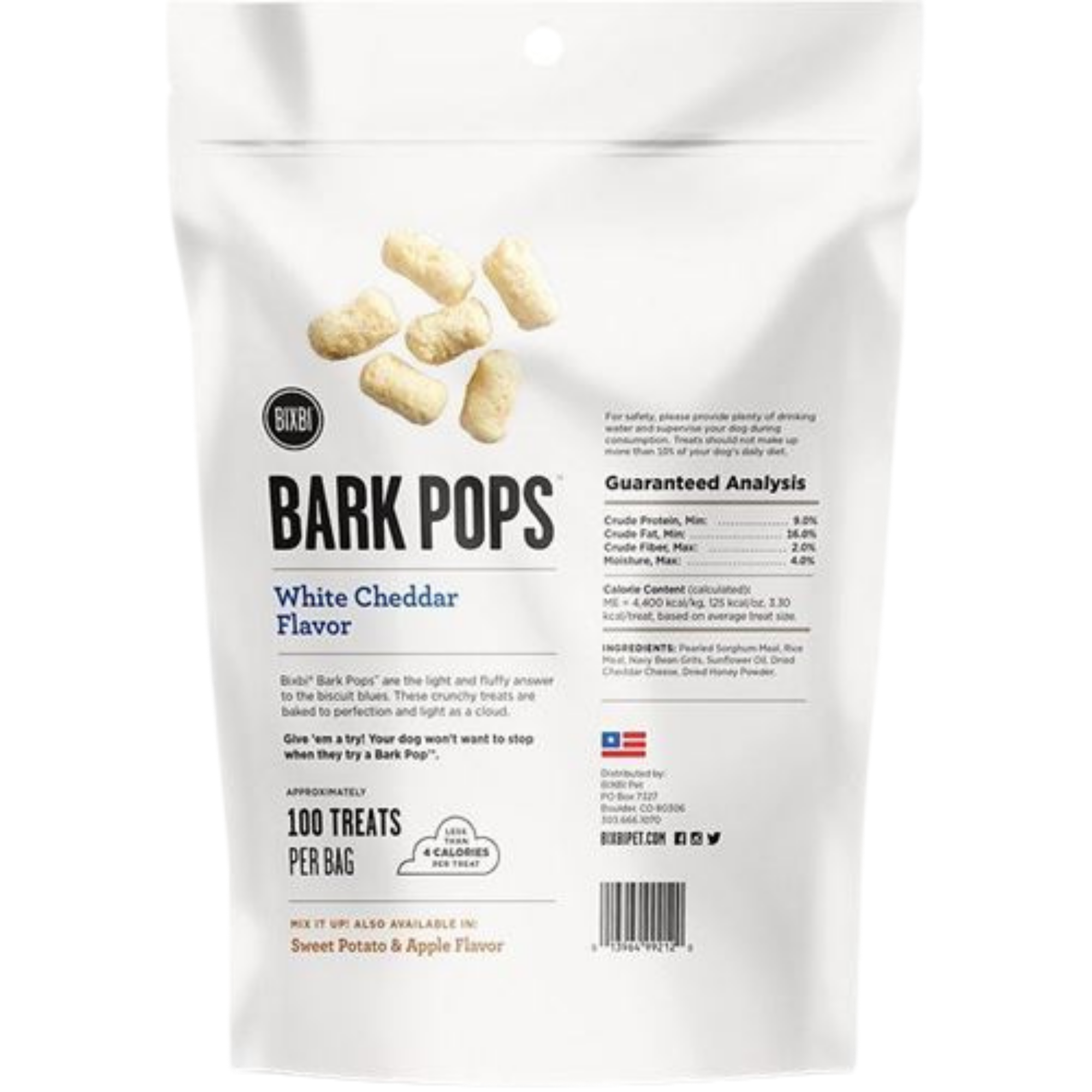 Bixbi Bark Pops White Cheddar Flavor Light & Crunchy Dog Treats, 4-oz bag - Mutts & Co.