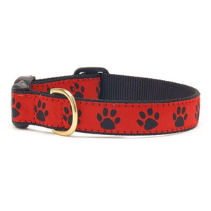Up Country Red And Black Paw Dog Collar