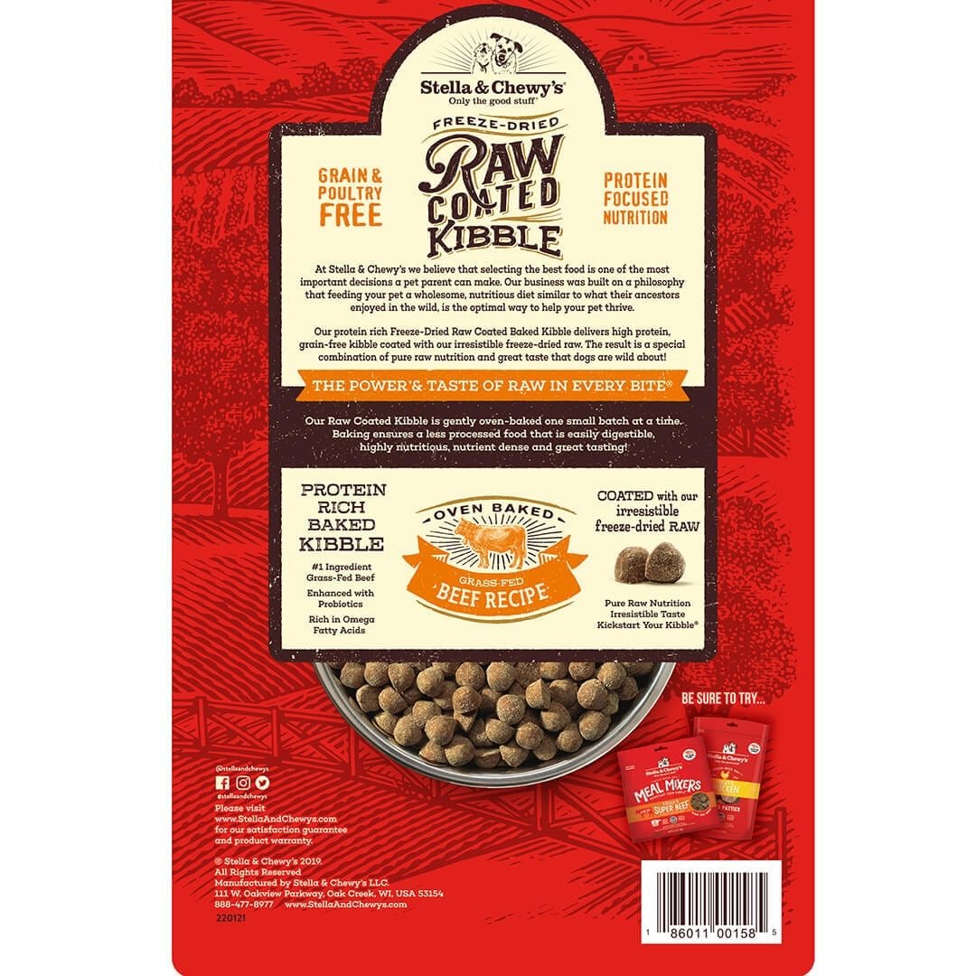 Stella & Chewy's Grass-Fed Beef Recipe Raw Coated Baked Kibble Dog Food - Mutts & Co.