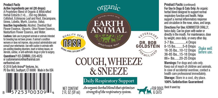 Earth Animal Cough, Wheeze, & Sneeze 2 oz - Mutts & Co.