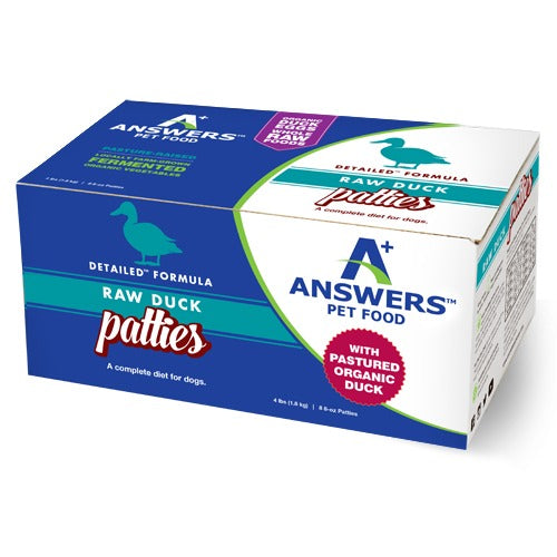 Answers Pet Food Detailed Formula Duck Raw Frozen Dog Food Patties, 8 oz - Mutts & Co.