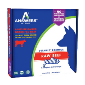 Answers Pet Food Detailed Formula Beef Raw Frozen Dog Food 4lb 8oz Patties - Mutts & Co.