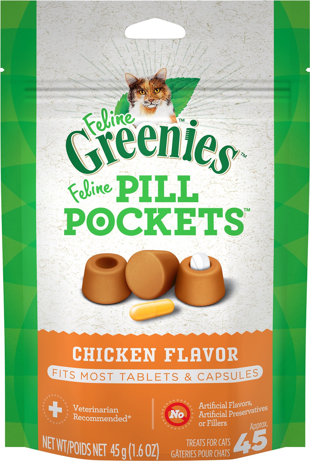 Greenies Pill Pockets Feline Chicken Flavor Cat Treats, 45 Count - Mutts & Co.