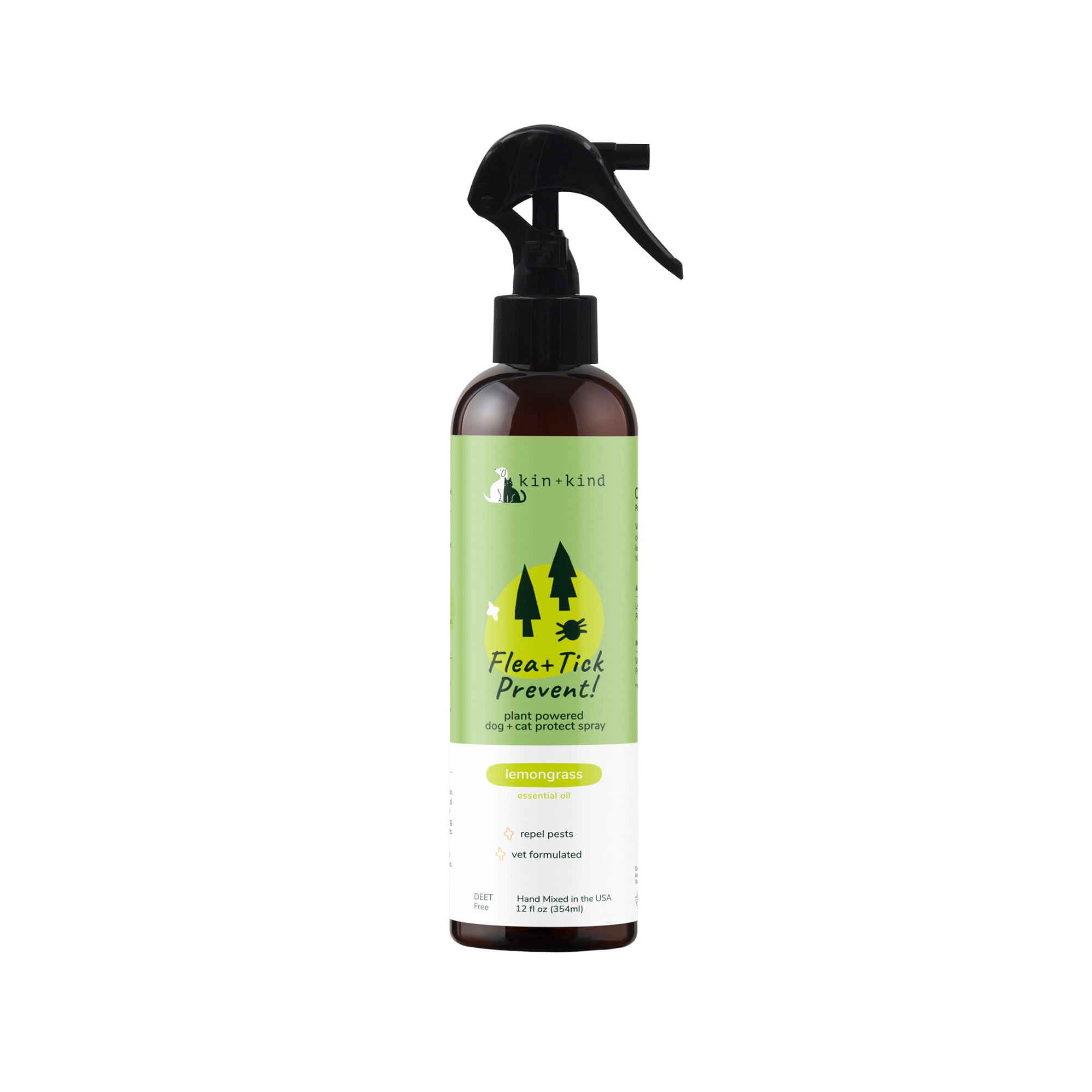 Kin + Kind Lemongrass Natural Flea & Tick Plant-Based Repel Spray 12 oz - Mutts & Co.