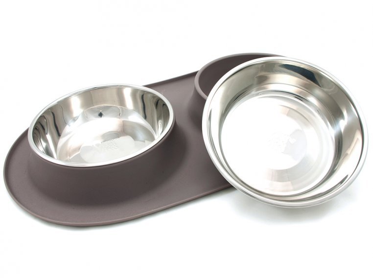 Messy Mutts Silicone Double Feeder Dog Bowl Gray - Mutts & Co.