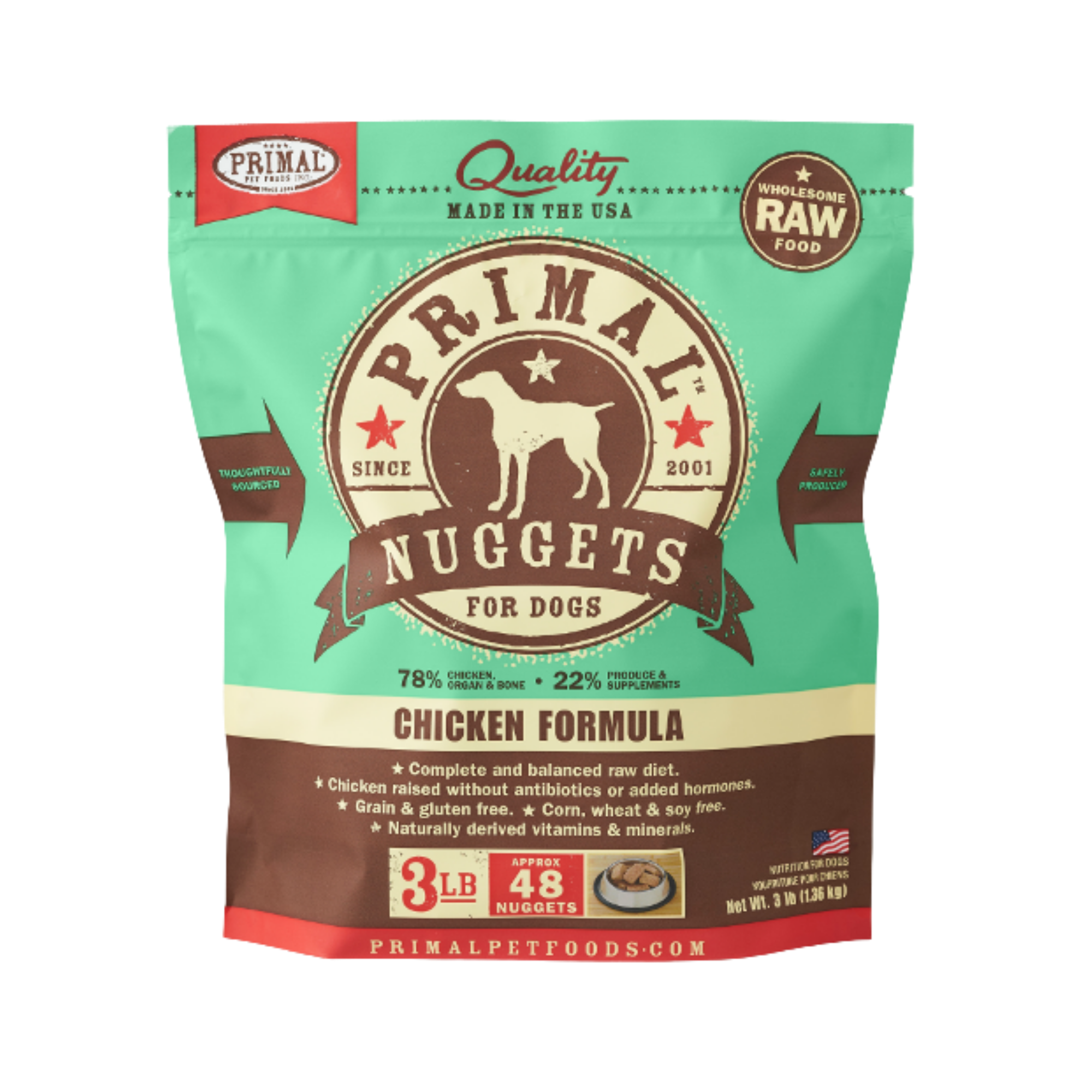 Primal Nuggets Chicken Formula Frozen Raw Dog Food 3 lbs - Mutts & Co.