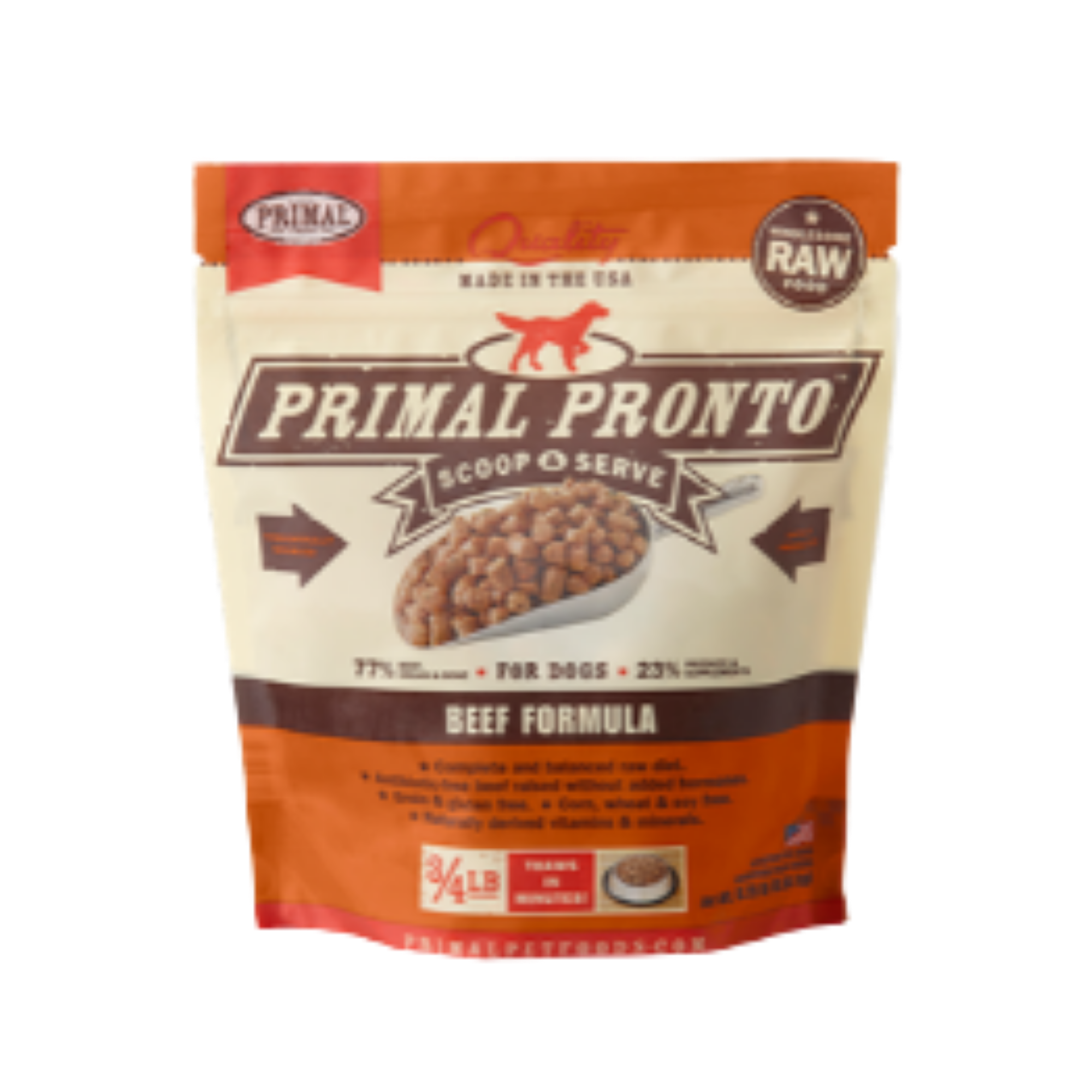 Primal Pronto Trial Size Beef Formula Raw Frozen Dog Food 12oz - Mutts & Co.