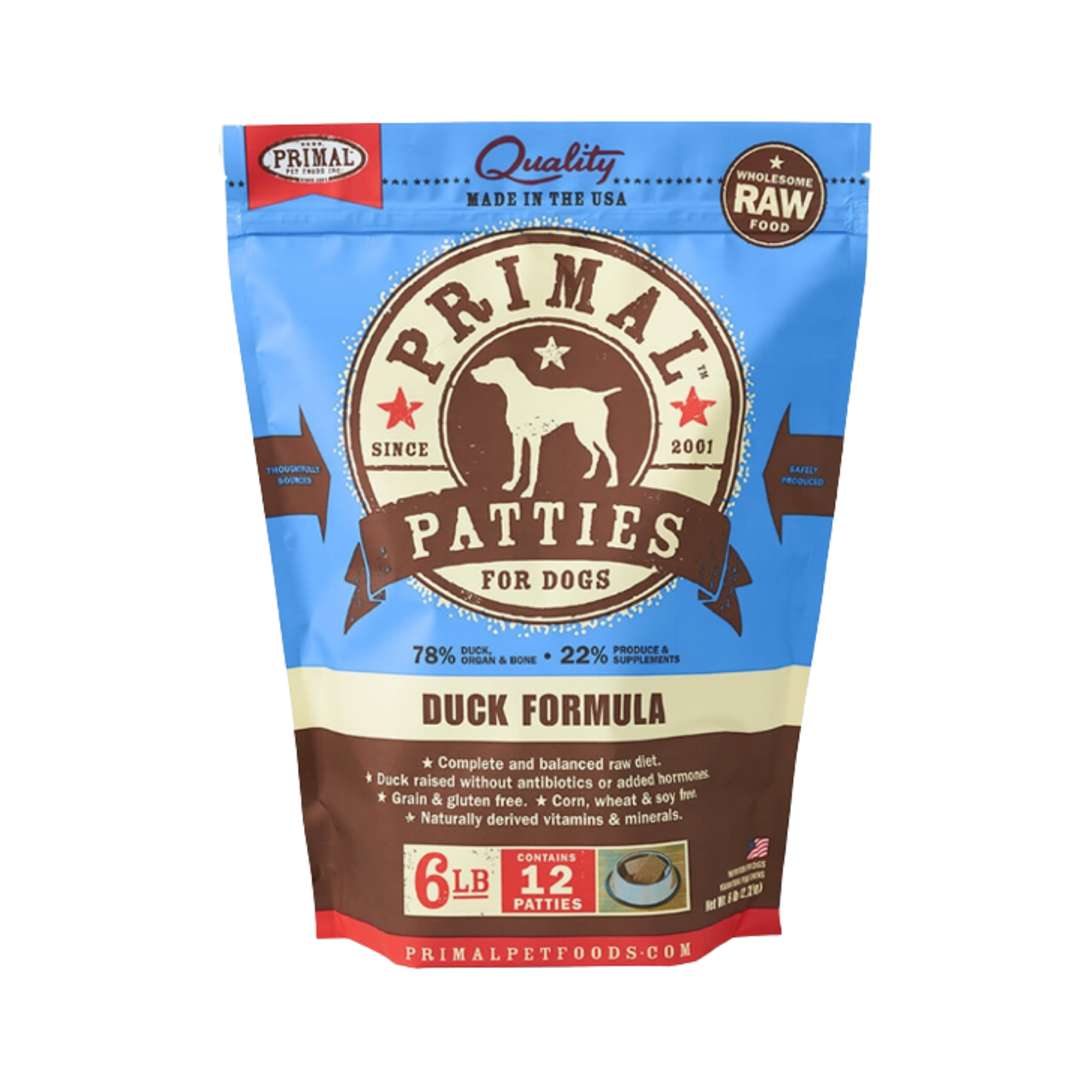 Primal Patties Duck Formula Frozen Raw Dog Food 6 lbs - Mutts & Co.