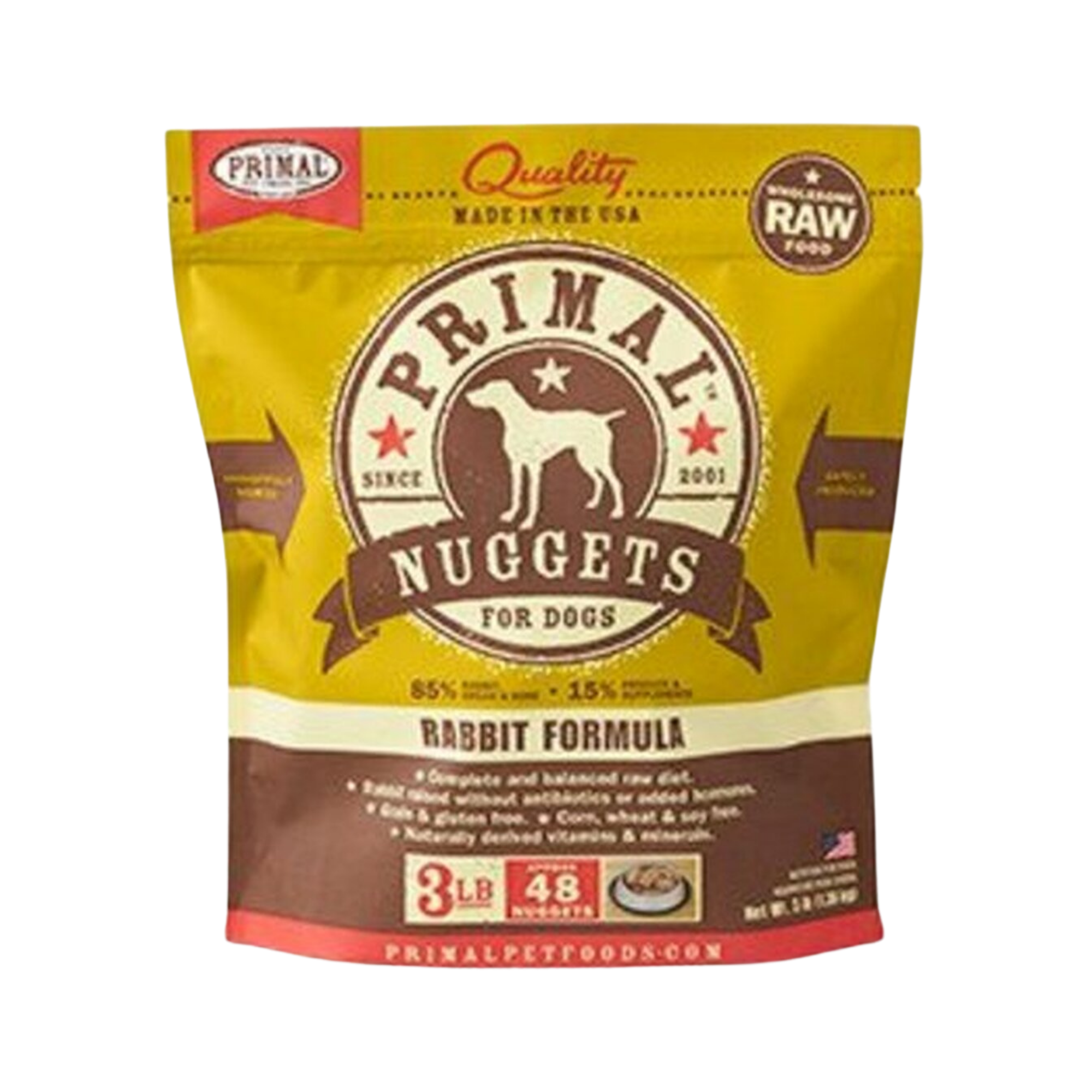 Primal Nuggets Rabbit Formula Frozen Raw Dog Food 3 lbs - Mutts & Co.