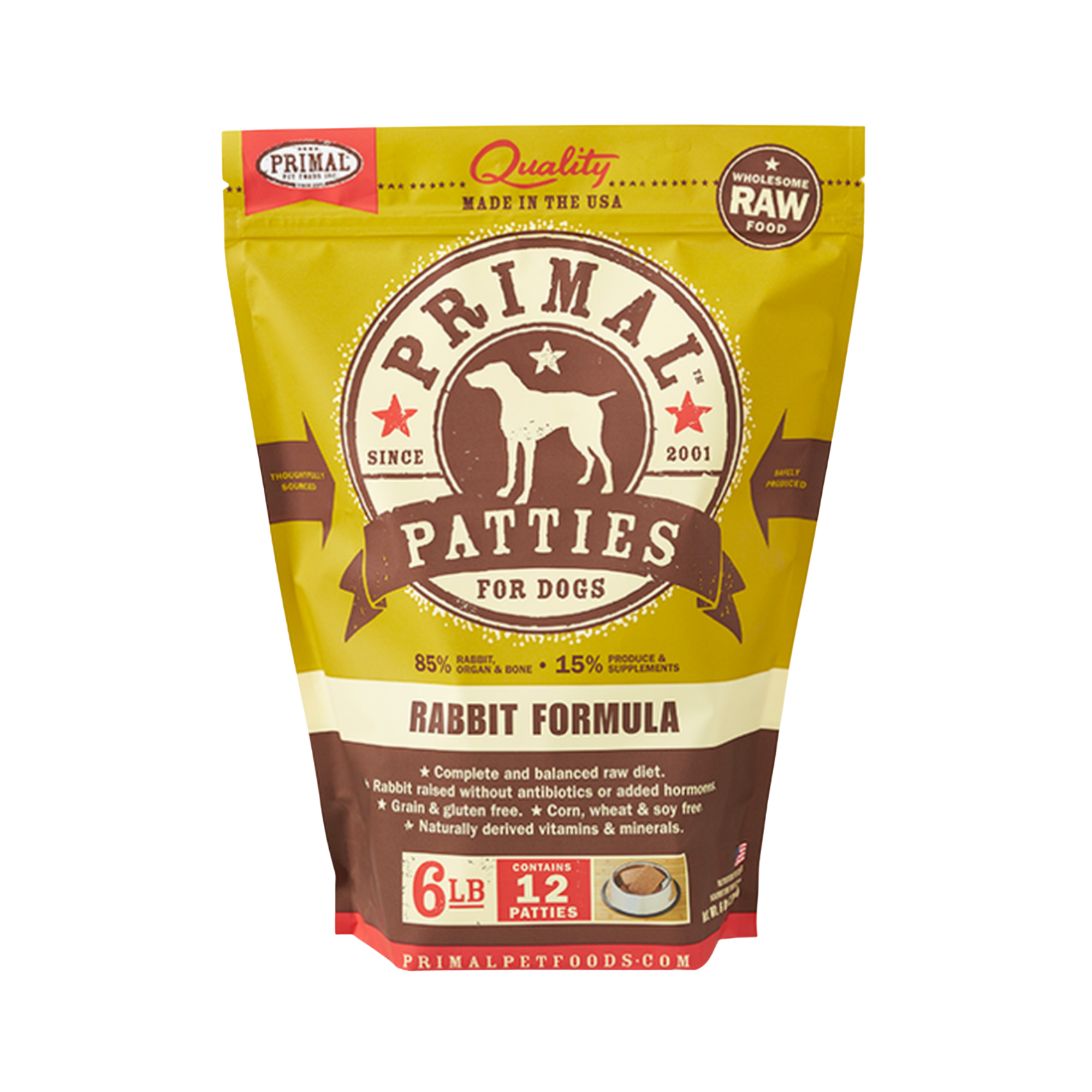 Primal Patties Rabbit Formula Frozen Raw Dog Food 6 lbs - Mutts & Co.