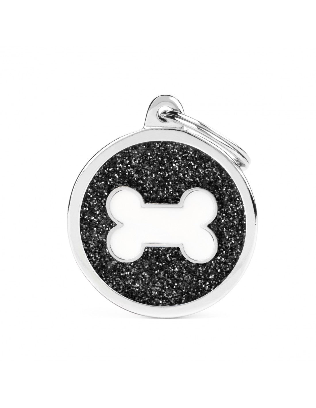 MyFamily Circle Glitter Tag Black with White Bone - Mutts & Co.