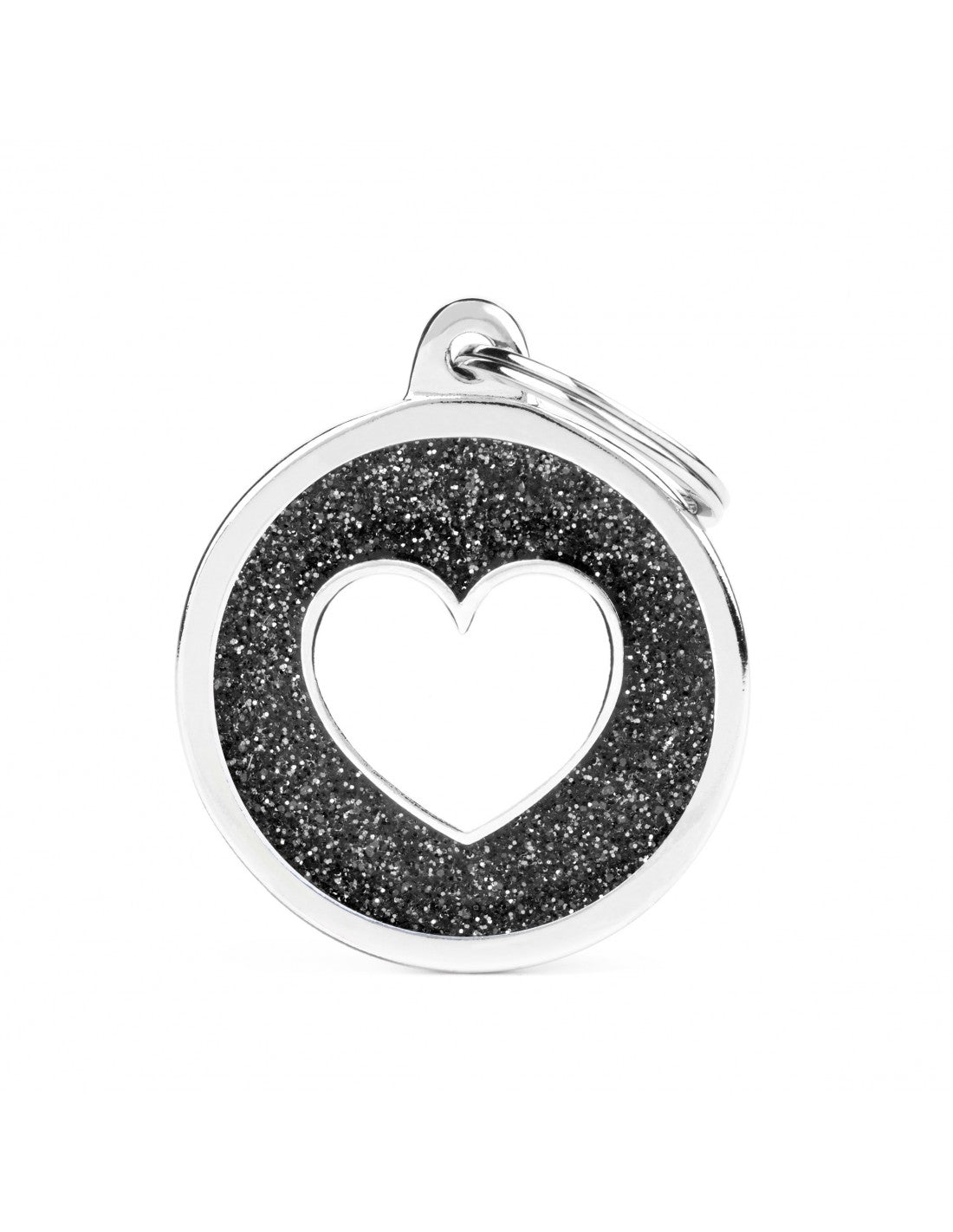 MyFamily Circle Glitter Tag Black with White Heart - Mutts & Co.