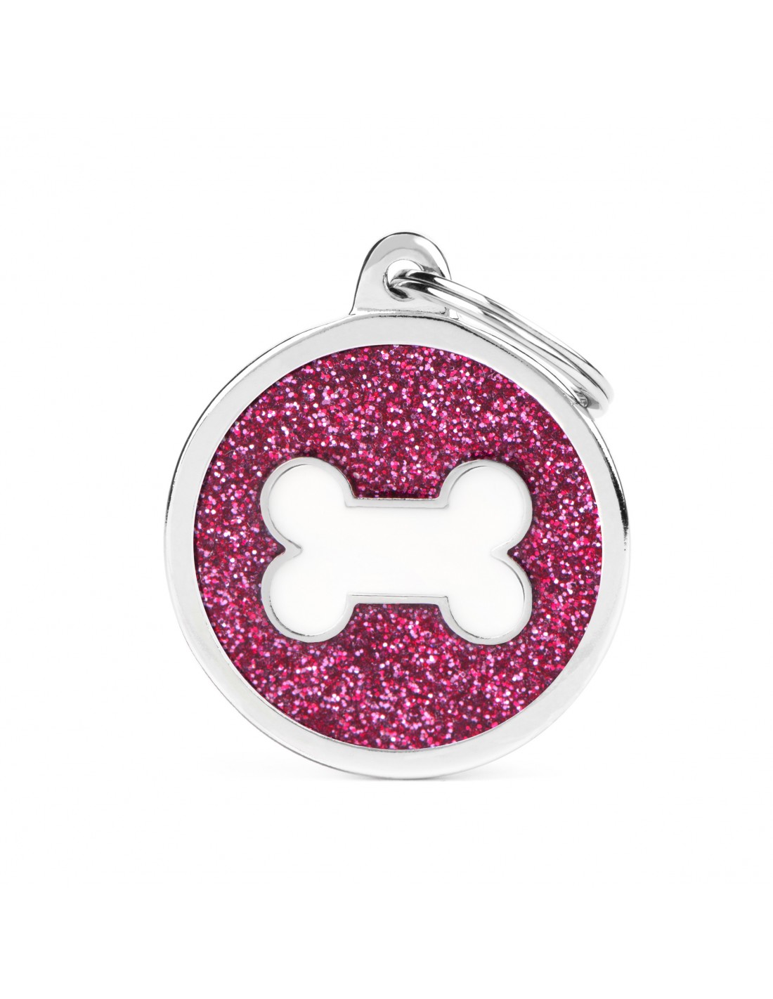 MyFamily Circle Glitter Tag Pink with White Bone - Mutts & Co.