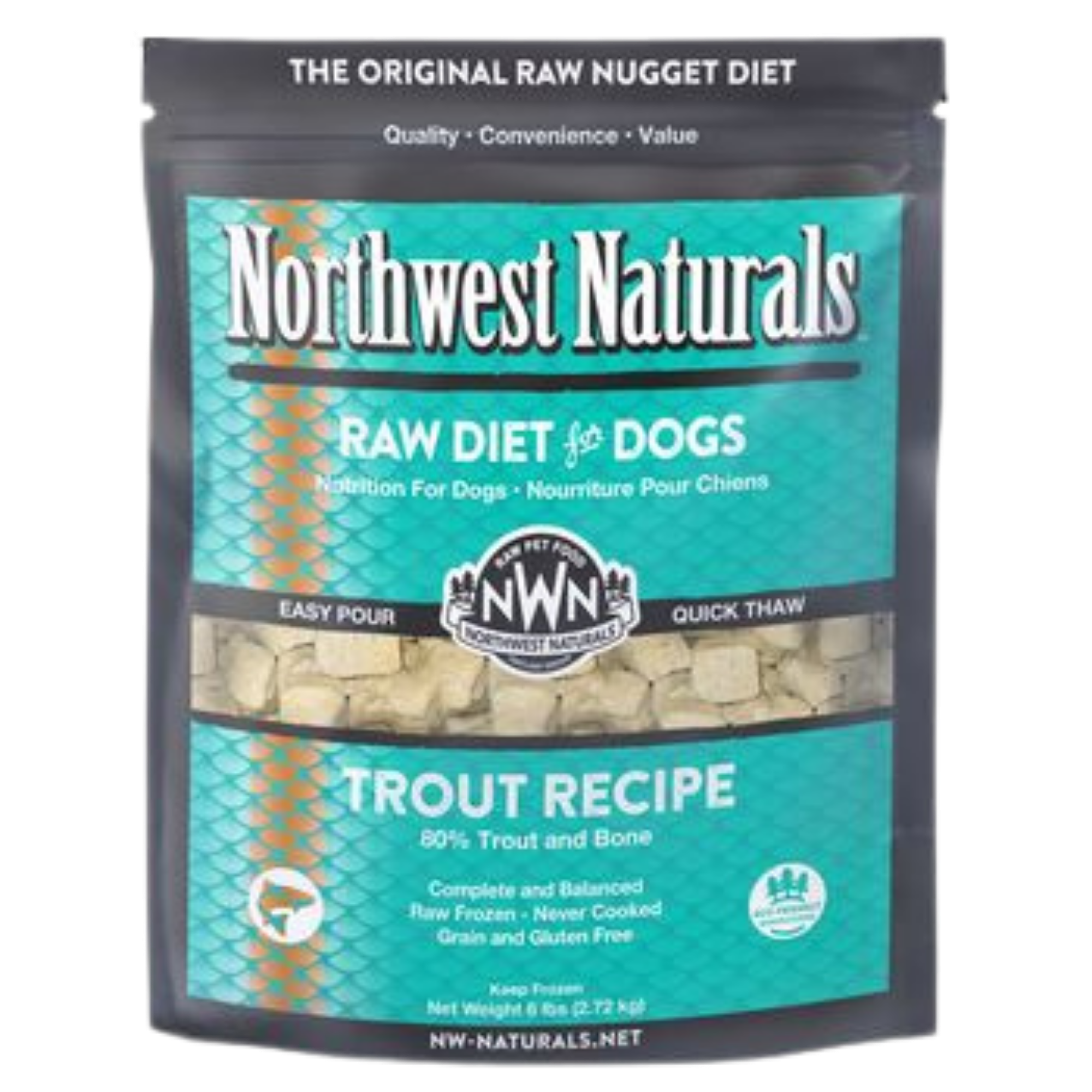 Northwest Naturals Raw Frozen Trout Nuggets Dog Food 6 lb - Mutts & Co.