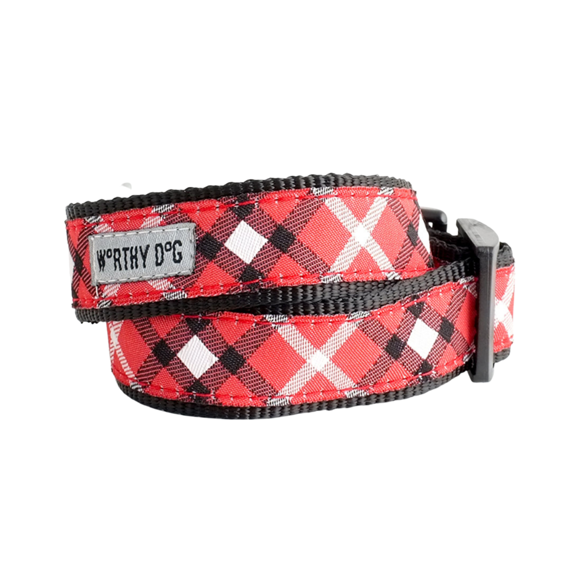 The Worthy Dog Bias Plaid Red Dog Collar - Mutts & Co.